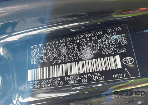 2013 Toyota Prius C One из США, поврежденный, VIN JTDKDTB33D1529206